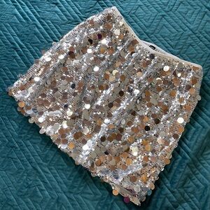 SHEIN Sparkling Silver Sequin Mini Skirt